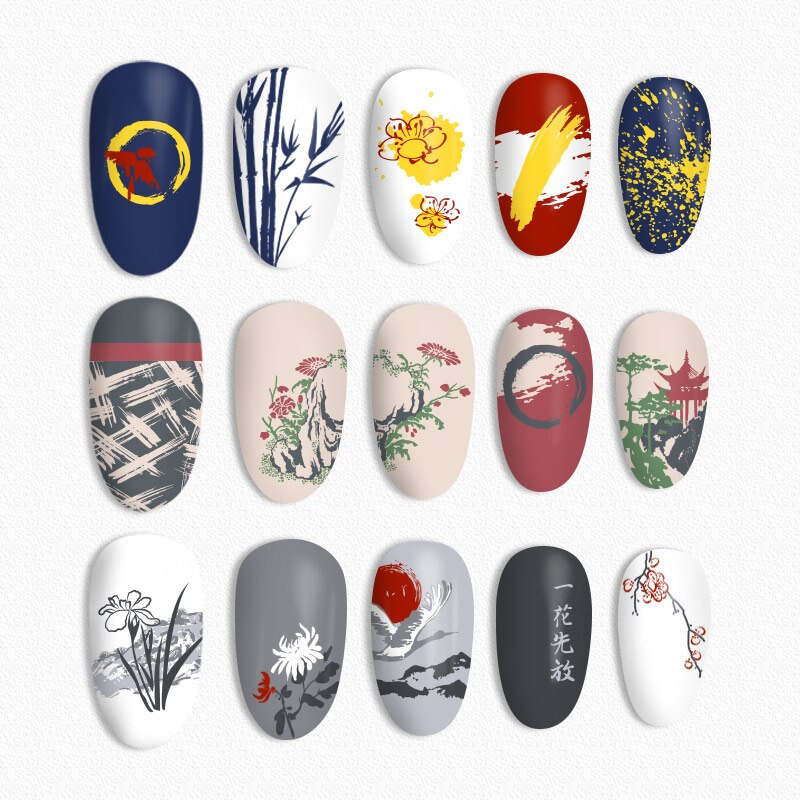 Nagelstempelplaten rechthoekige nagelsjabloon bloemen bladeren geometrische patronen manicure nagels stempelplaten herfstthema