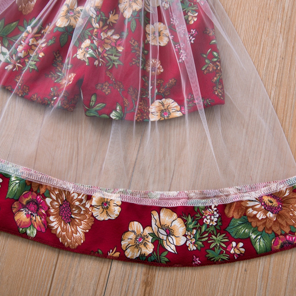 Toddler Kids Baby Girl Dress Flower Vest Floral Ruffle Mesh Dress Summer Baby Girl Clothes платье для девочки#GH