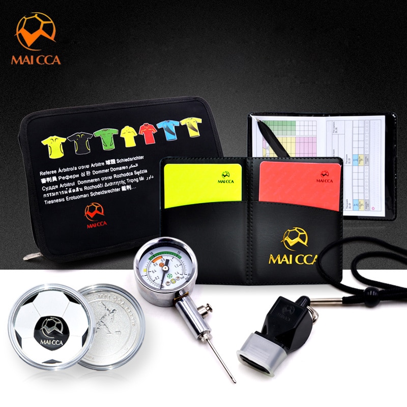 Fodbolddommerpose med fløjte røde gule kort pick edge møntbarometer fodbold tegnebog sæt kits til dommer