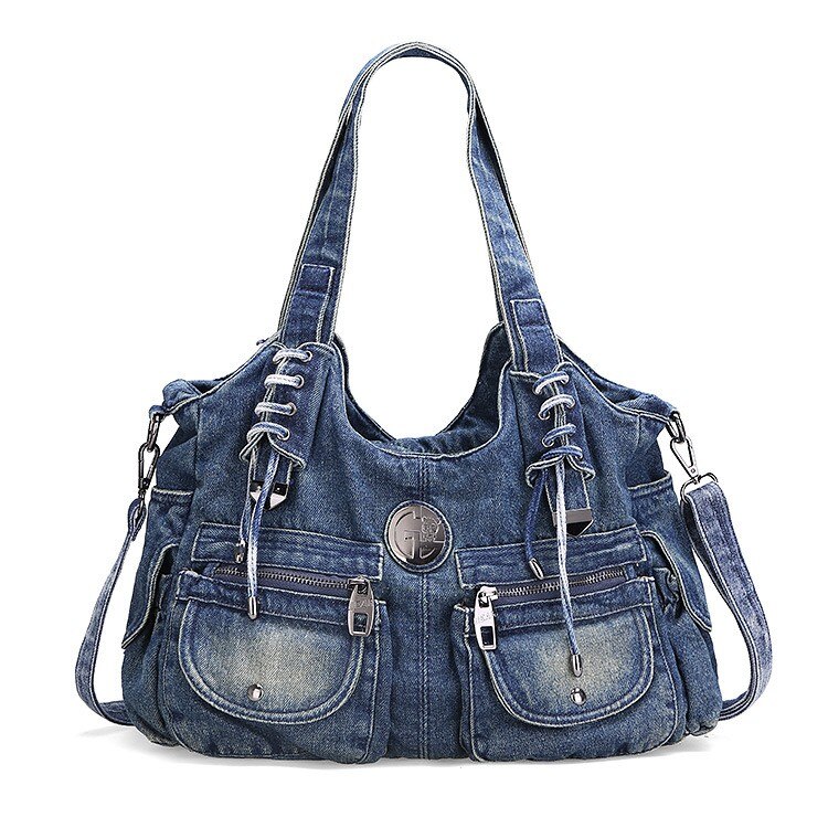 wilden frauen tasche Jahrgang lässig Denim handtasche Dame große kapazität Jeans tote weben schulter messenge beutel l4-2937: Tiefes Blau