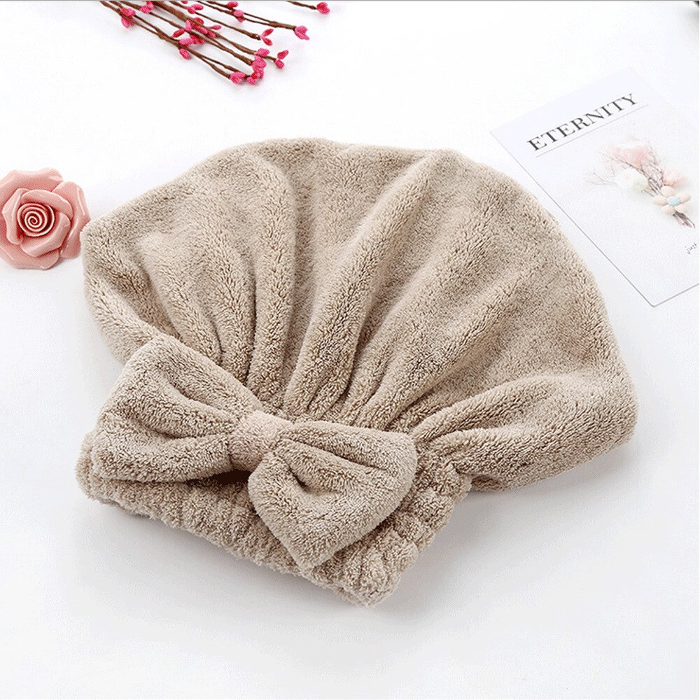 Frauen Komfort Schlecht Kappe Handtuch Turban wickeln Haar Trocknen Handtuch Hütte Kopf Abdeckung Spa Dusche Turban: Kaffee
