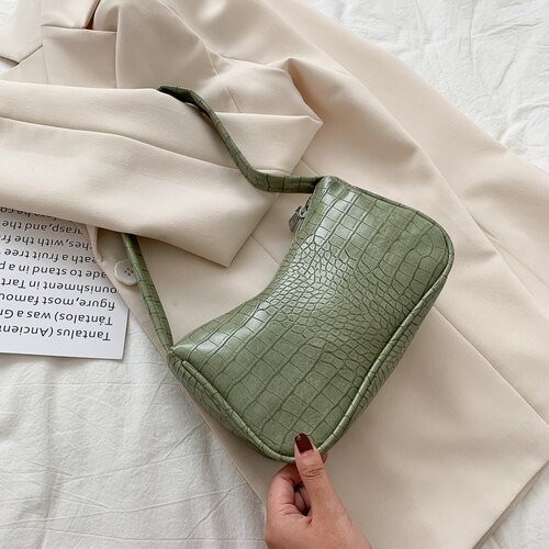 Små krokodille mønster afslappet kvinder baguette håndtasker soild farve aii match damer underarm skulder tasker kvindelige armhule taske: Grøn