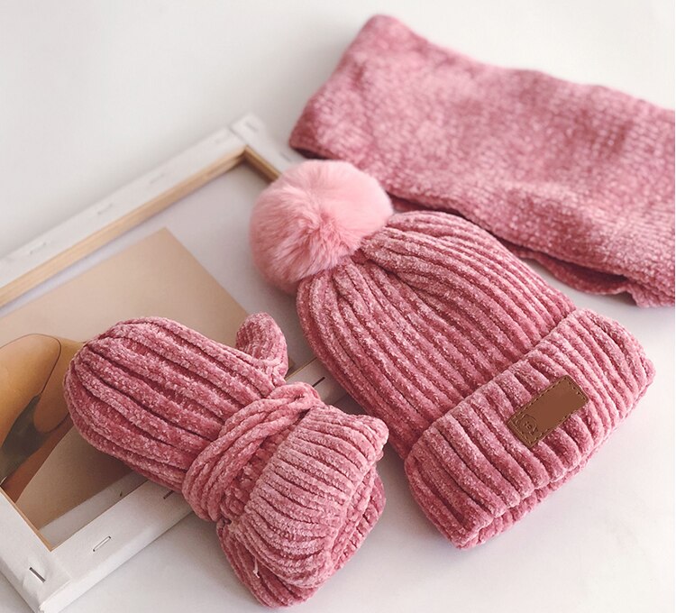 3PCS Katoenen Baby muts Sjaal Handschoenen Herfst Winter Kinderen Sjaal-kraag Jongens Meisjes Warm Mutsen Caps sjaal Sets