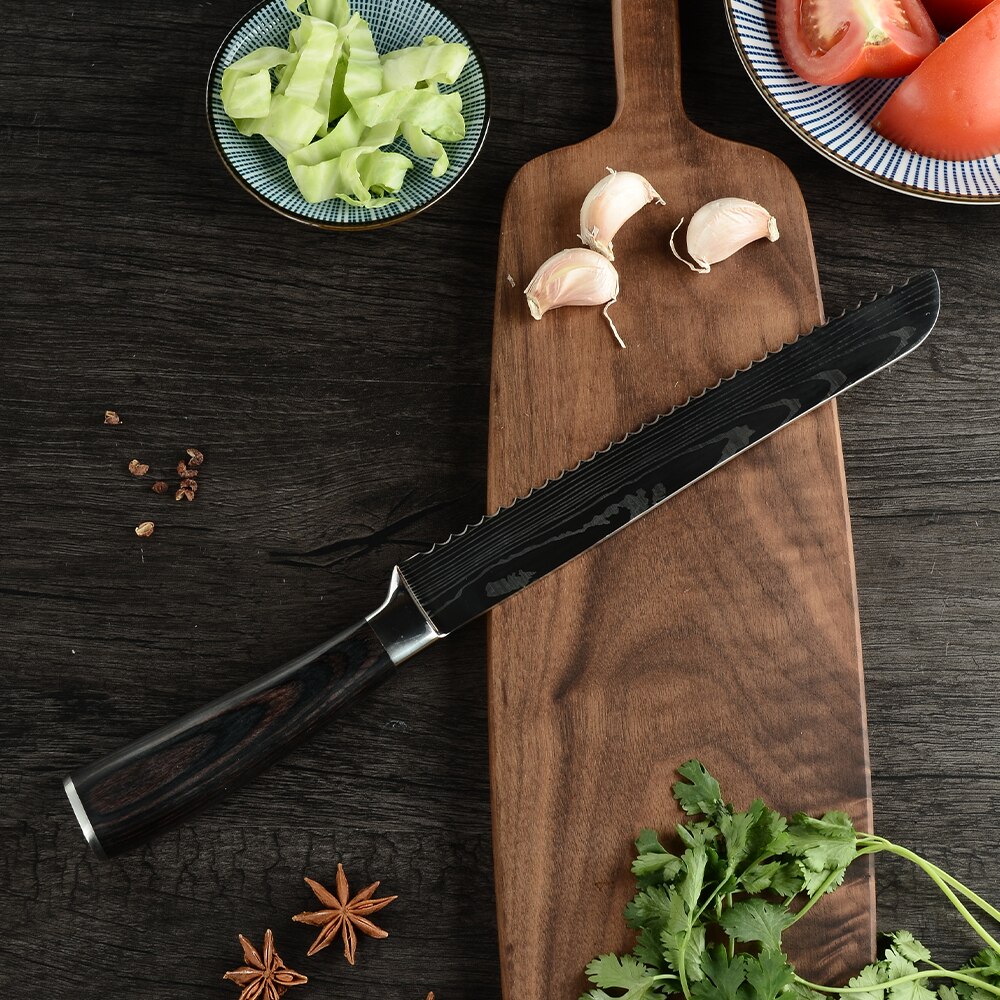 Damask Kitchen Chef Knives Set 7CR17 High Carbon Stainless Steel Sharp Utility Santoku Boning Damascus Pattern Cooking Tools