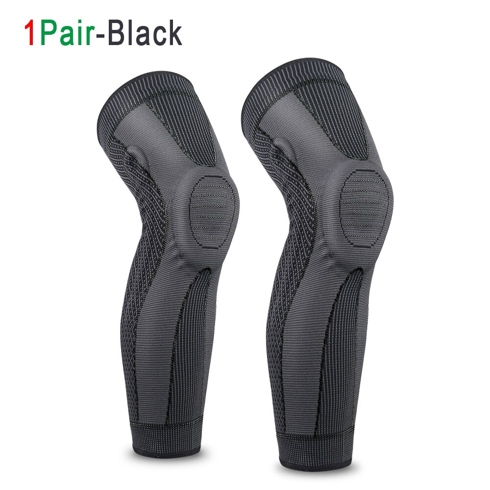 Tcare 2pcs/Pair Full Leg Compression Sleeve for Women Men with Side Spring Stabilizers & Patella Gel Pad Stretch Long Leg Sleeve: Black / M