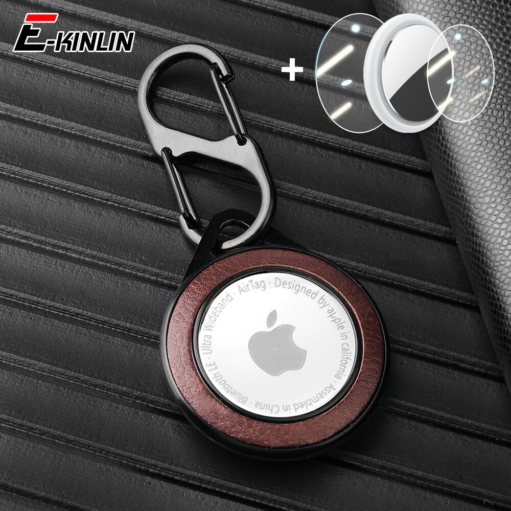 Protector Lichi Skórzany brelok do kluczy Apple AirTags Plastikowy, odporny na wstrząsy, twardy futerał ochronny PC do AirTag z folią