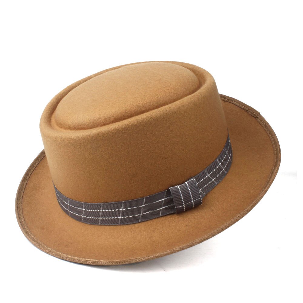 Men Women Pork Pie Hat Dad Wool Fedora Hat Trilby Hat Dance Party Hat: Khaki