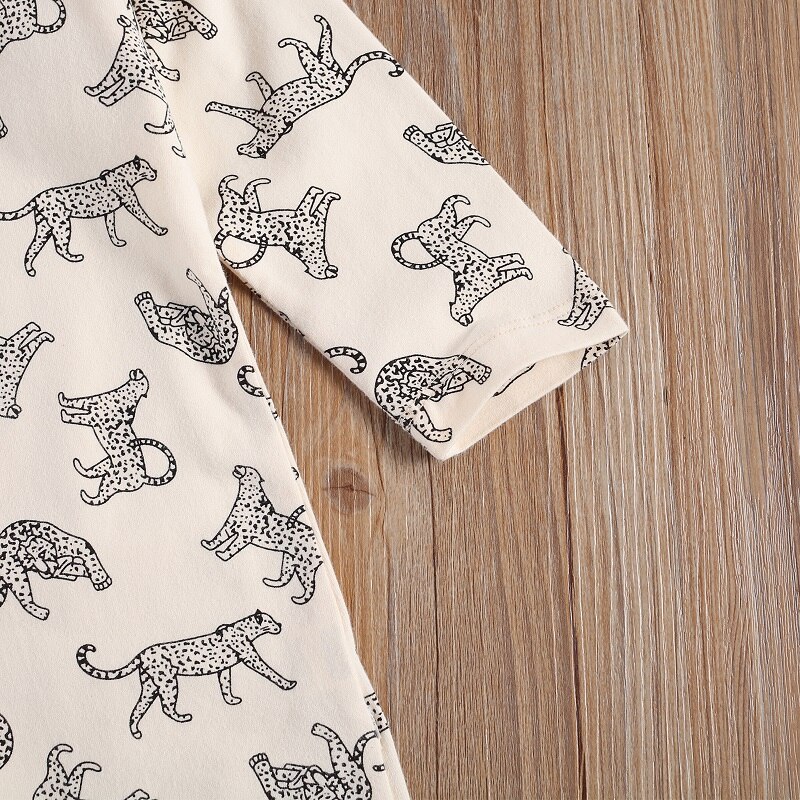 Criança do bebê meninos meninas gola redonda macacão terno bebê manga longa uma peça playsuits leopardo impressão macacões