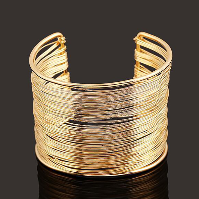 Nouveauté courbe de couleur or large ouvert Bracelets de manchette et Bracelets dames bijoux: gold