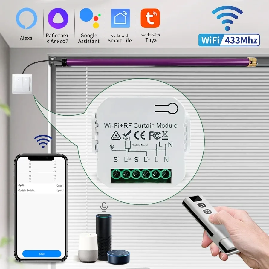 Germa tuya inteligente wifi cortina interruptor r433mhz controle remoto controle de voz com alexa google casa para persiana elétrica