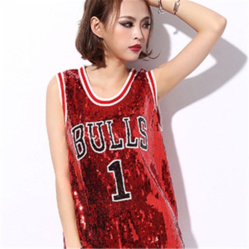Basketball baby bogstaver cheerleaders pailletter vest kostumer natklub jazz danse performance kostumer: Rød