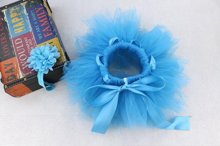 Newborn Baby Photography Props Baby Tutu Tulle Skirt+Headband Set Infant Photography Clothing Skirts Baby Photo Prop Accessories: blue