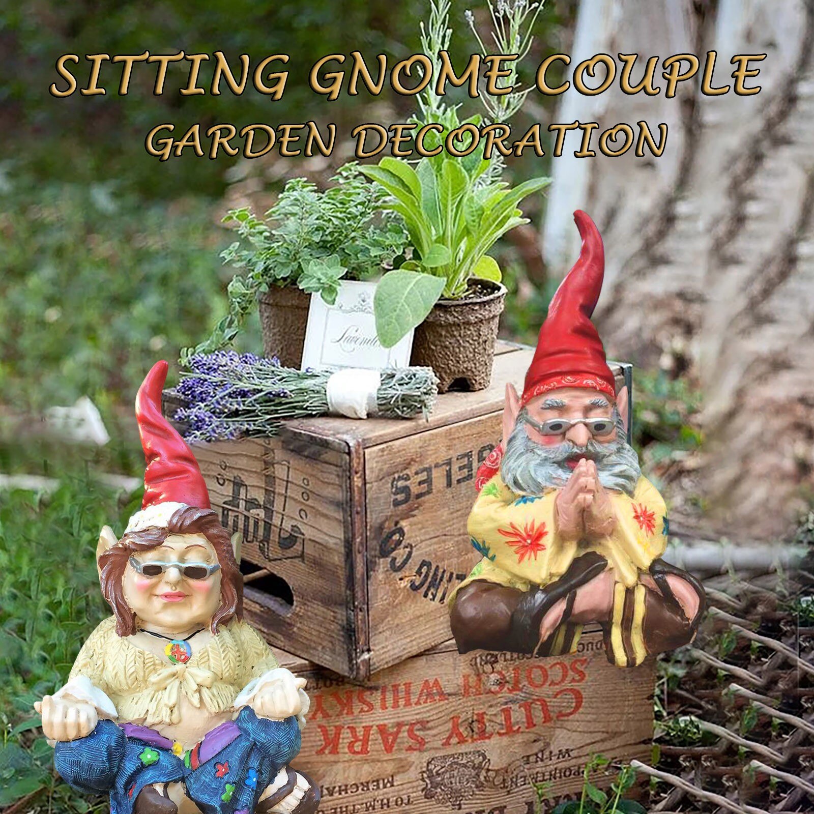4 # Tuin Gnome Paar Standbeeld-Handgeschilderde Gnome Paar Standbeeld Van Yoga Meditatie Gnome Hars Standbeelden Binnenplaats boom Decoratie