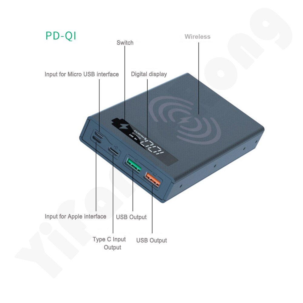 C14 18650 Batterij Houder Opladen Doos Pd Snelle Qi Draadloze Oplader Usb Type C Diy Power Bank Case 14*18650 Batterij Opbergdoos