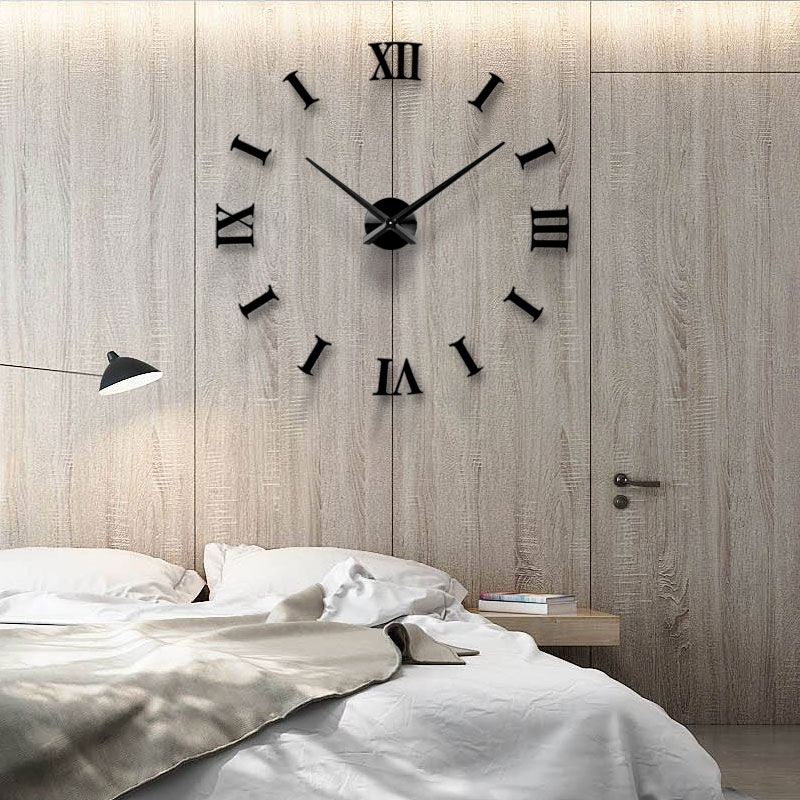 2022 Home decoration big 27/47inch mirror wall clock modern 3D DIY large decorative wall clock watch wall unique: Black Black Center / 37inch