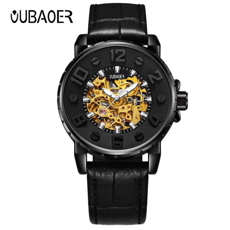 OUBAOER-Reloj de pulsera para hombre, de negocios, automático, Tourbillon, mecánico, resistente al agua, masculino,