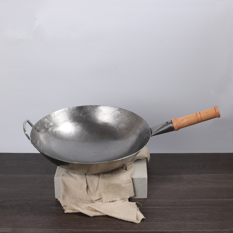 Traditionele Chinese Ijzeren Wok Handgemaakte Grote Koolstofstaal Wok Non-stick Wok Gasfornuis Pan Keuken Fornuis