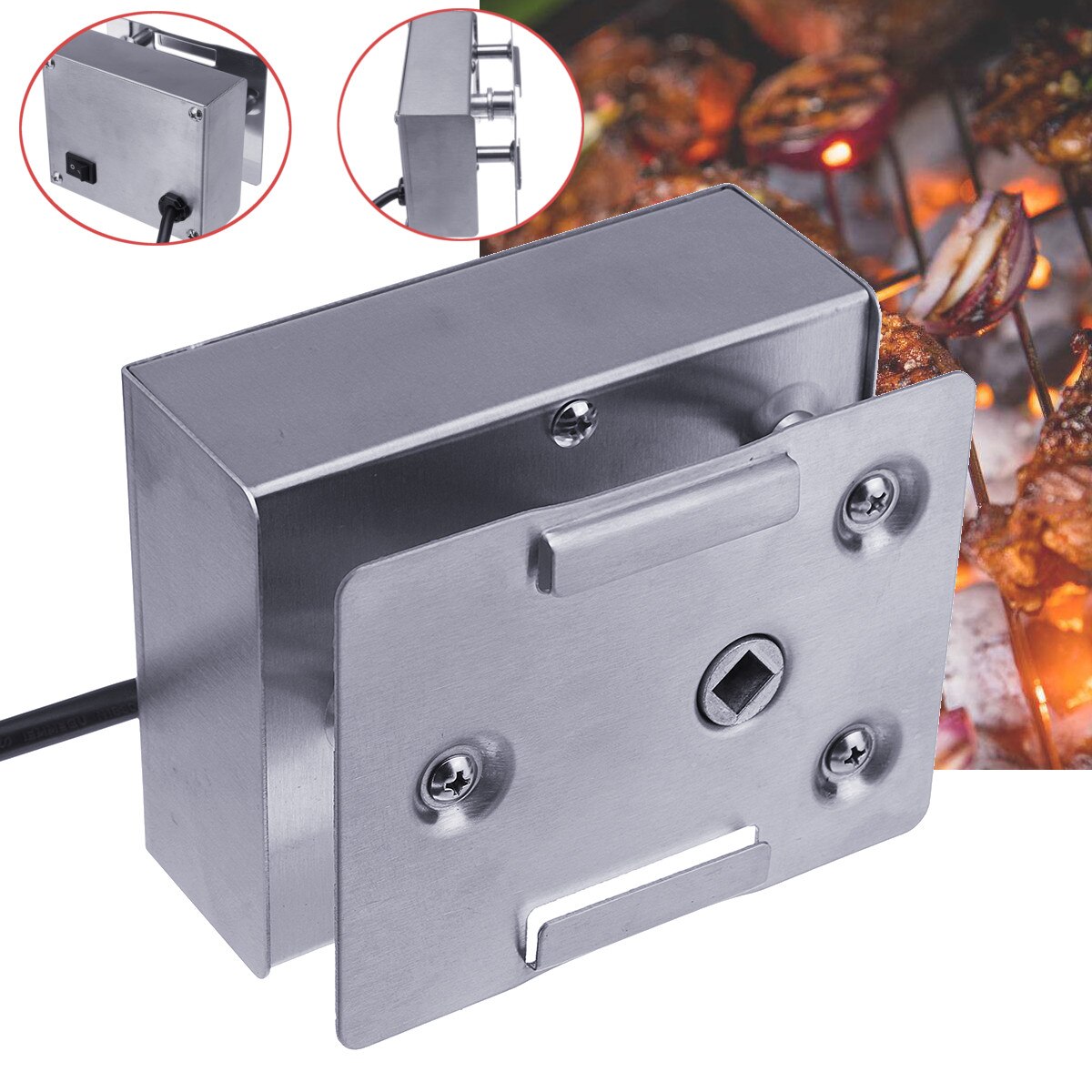 Elektrisk rostfritt stål grill rotisserie motor 220-240v universal bbq grill motor köksutrustning reservdelar