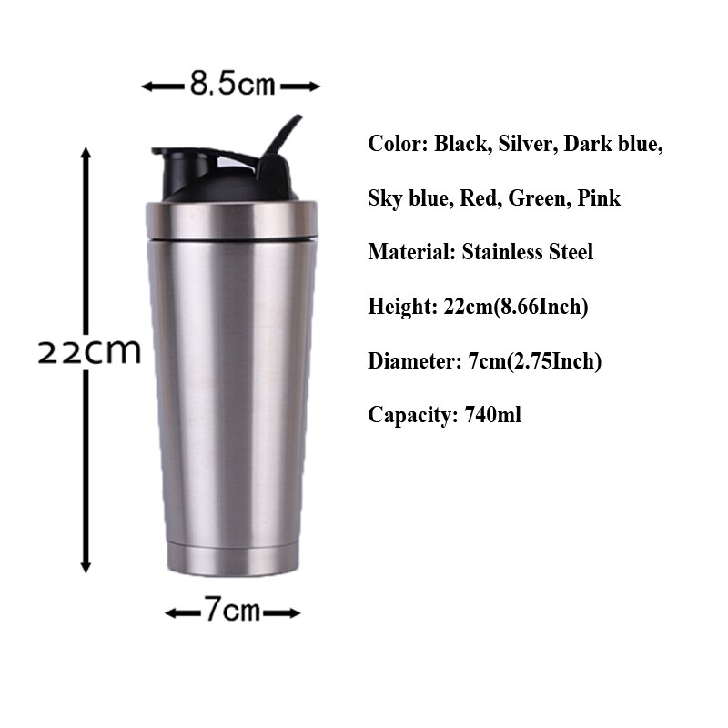 Stainless Steel Protein Shaker Bottle Gym Shake Kettle Sports Milk Shake Mixer Water Bottle Whey Protein For Fitness BPA Free