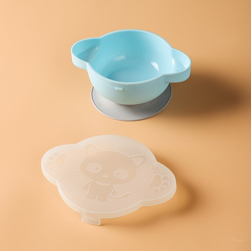 Vajilla de silicona para tazón para bebés, utensilios de alimentación sólidos para bebé, contenedores de almacenamiento de alimentos, juegos de plato de bebé: blue
