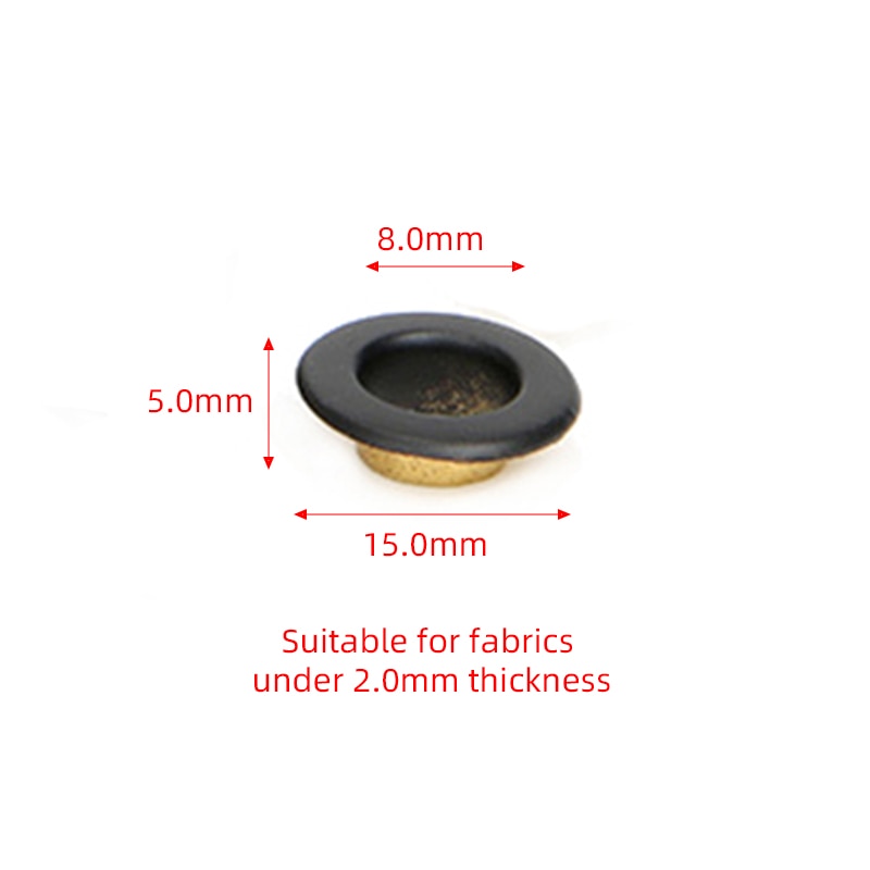 100 ensembles laque mat noir oeillets plat Type laiton oeillet pour maroquinerie chaussures sac toile robe vêtements accessoires oeillet: Inner Diameter 8.0mm