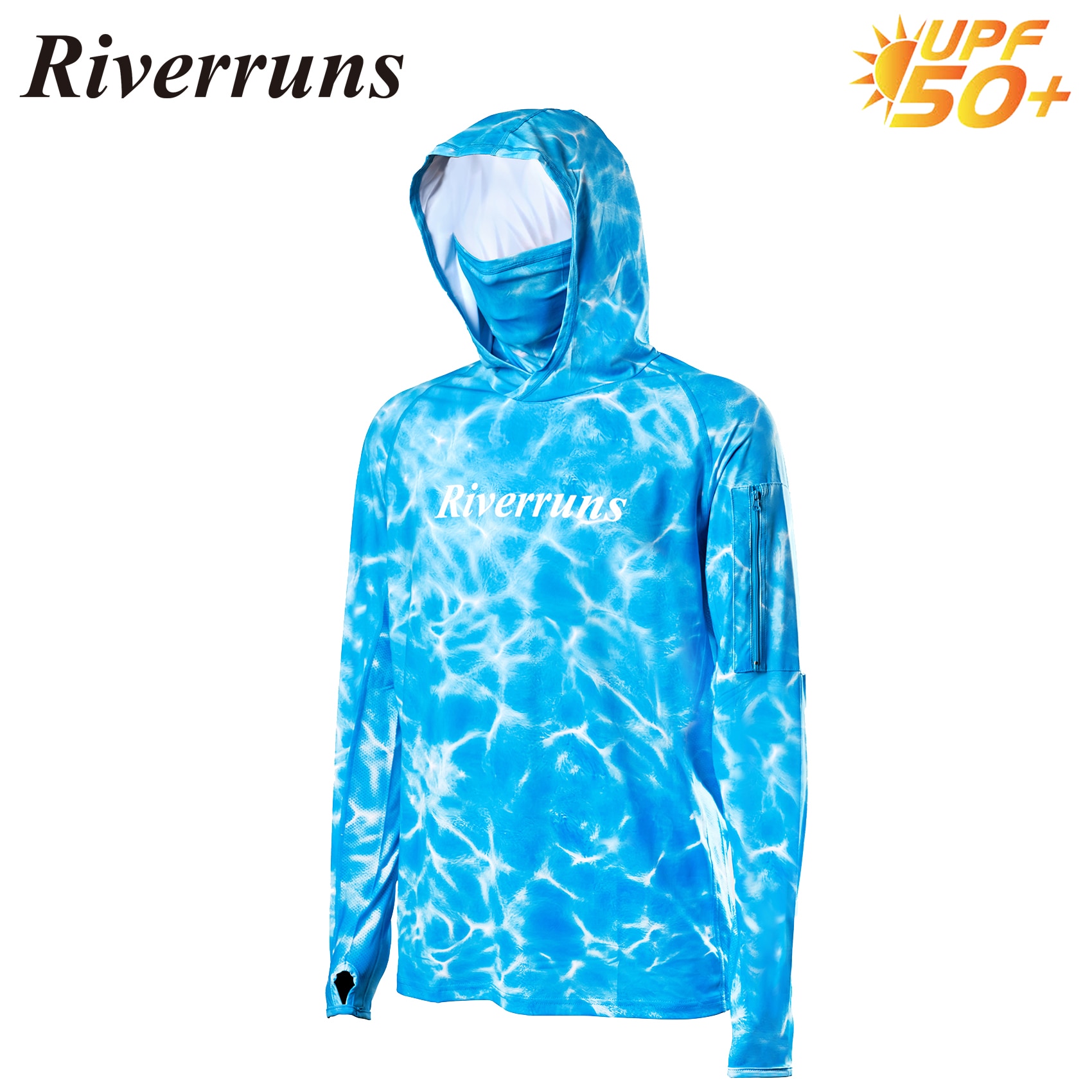F Riverruns Sun Protection Lightweight Fishing T-shirt, Fishing Hoodie Long sleeves Shirt for Men and Women Fishing, Hiking: M / Camo Blue