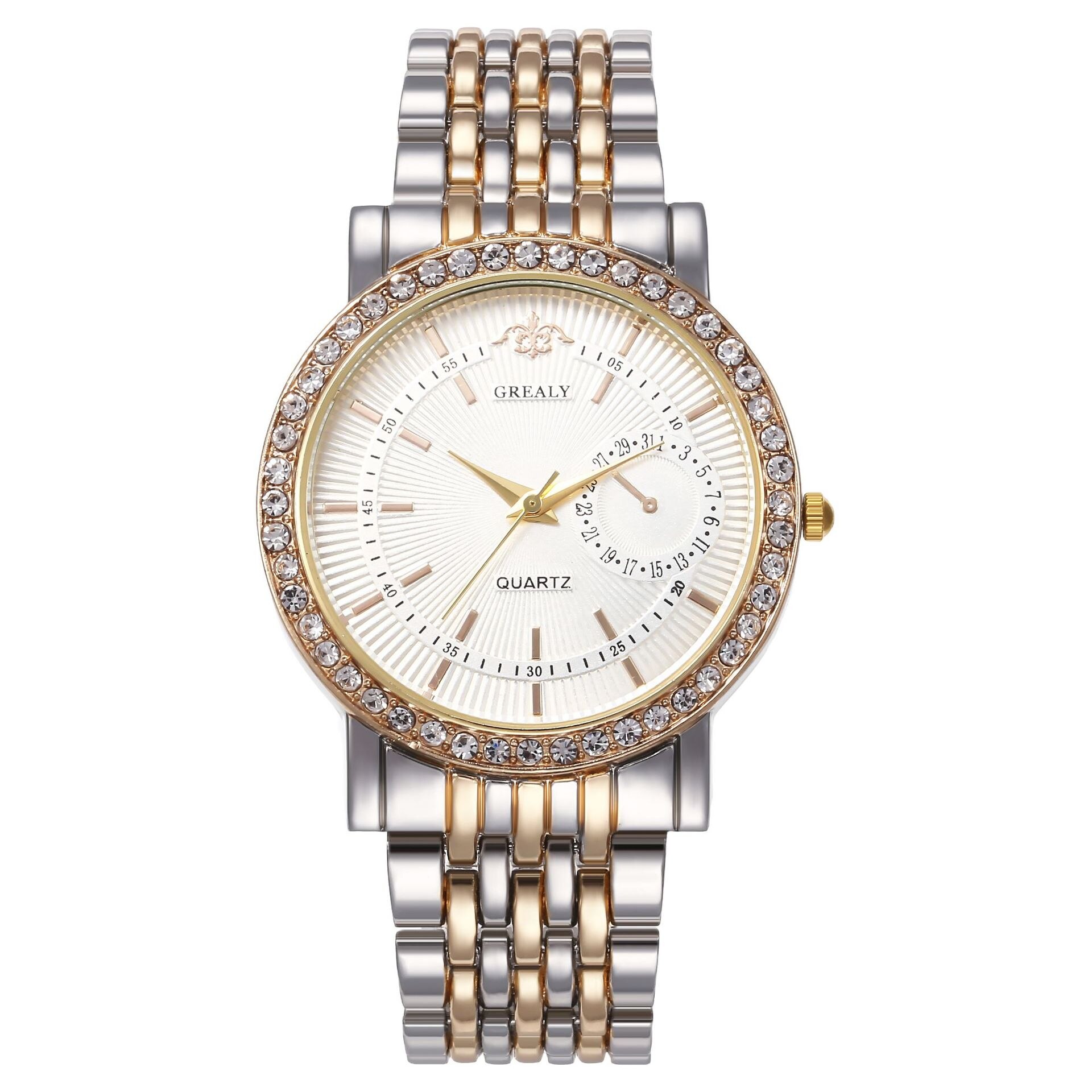 Diamant Vrouwen Luxe Horloge Strass Elegante Dames Horloges Gouden Klok Horloges Voor Vrouwen Relogio Feminino: Gold white