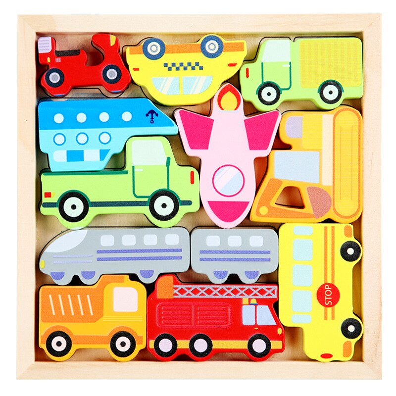 Cartoon Dier 3D Puzzel Hout Speelgoed Voor Kinderen Baby Hand Greep Board Groente-en Voertuig Houten Puzzels speelgoed: Traffic car