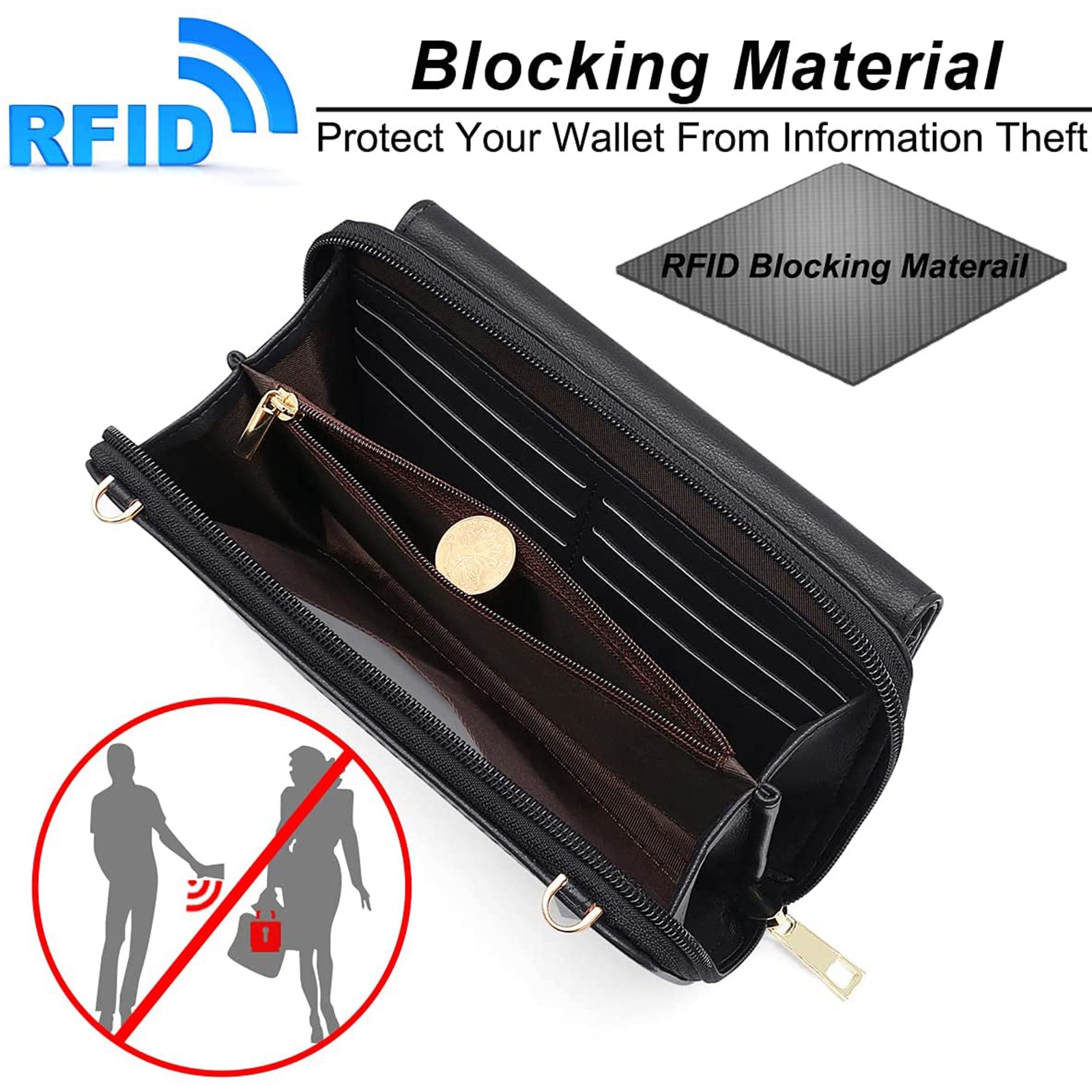 Touch Screen da donna borsa a tracolla sottile borsa per cellulare piccola custodia Rfid Smart portafoglio lungo Designer di marca Flip borse da polso blu