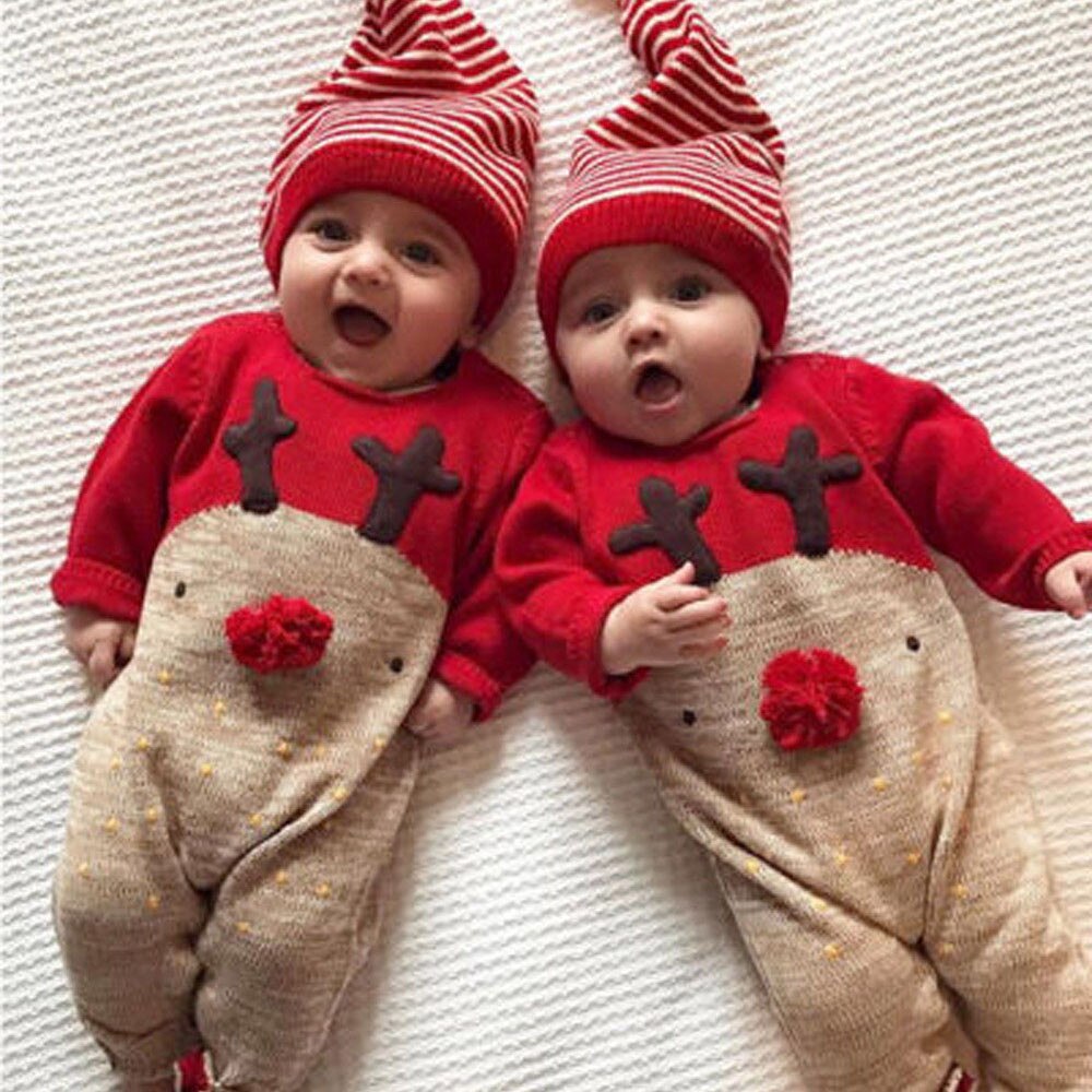 Niedlichen Babys 2 PCS WEIHNACHTEN Romper Kleidung Set Neugeborenen Baby Junge Mädchen Weihnachten Strampler Gestreiften Hüte Overall Outfits Kleidung