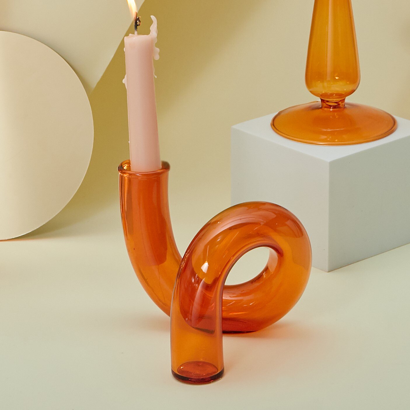 Nordic Oranje Glas Taper Kaarshouder Home Decor Wedding Party Diner Bij Kaarslicht Decoratie Woonkamer Kandelaar: Orange Twist