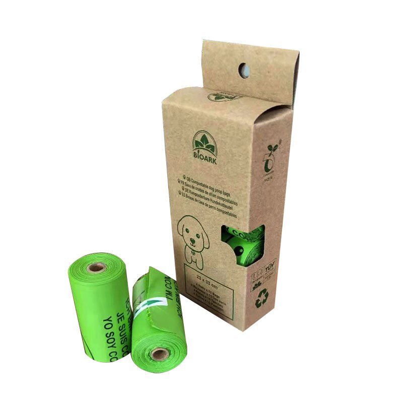 Sac à merde en amidon de maïs entièrement dégradable 23x33cm pour chien, sac à excréments pour animaux de compagnie, produits pour animaux de compagnie, épaisseur: 0.018mm, 15 sachets/rouleau: 4 rolls