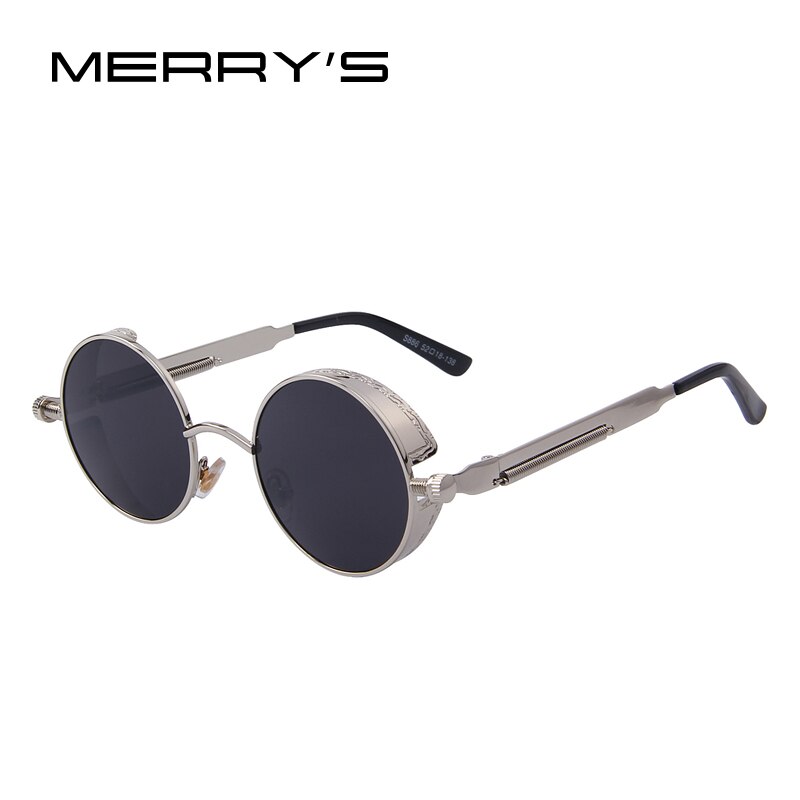Merrys vintage dam steampunk solglasögon märke runda solglasögon oculos de sol  uv400: C08 silver svart