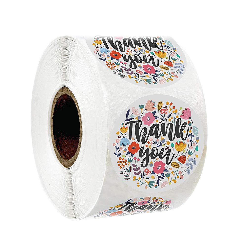 500 Pcs Ronde Bloemen Dank U Sticker Hart Bedankt Voor Winkelen Handgemaakte Sticker Witte Etiketten Sticker Decoratie