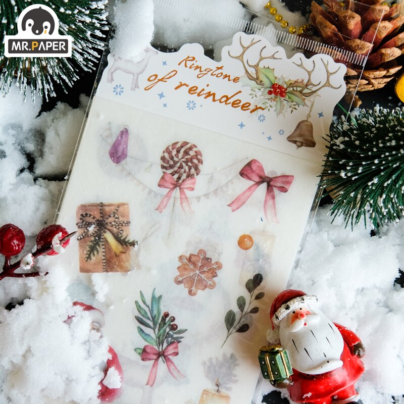 Mr.paper 4Pcs Christmas Stickers Scrapbooking Kawaii Cute Plain Sheet Stickers Diary Planner Decorative Stationery Stickers