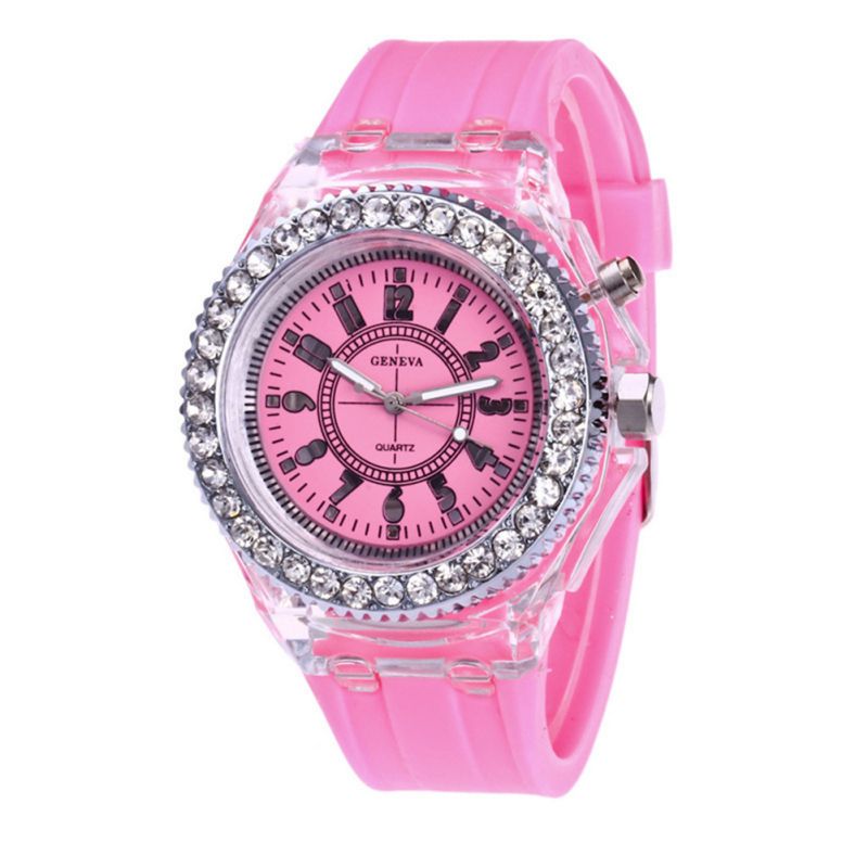Boy Girl Watch 7 Colors LED Light Colorful Electronic Digital Wrist Watch Clock Children Student Watch: Pink