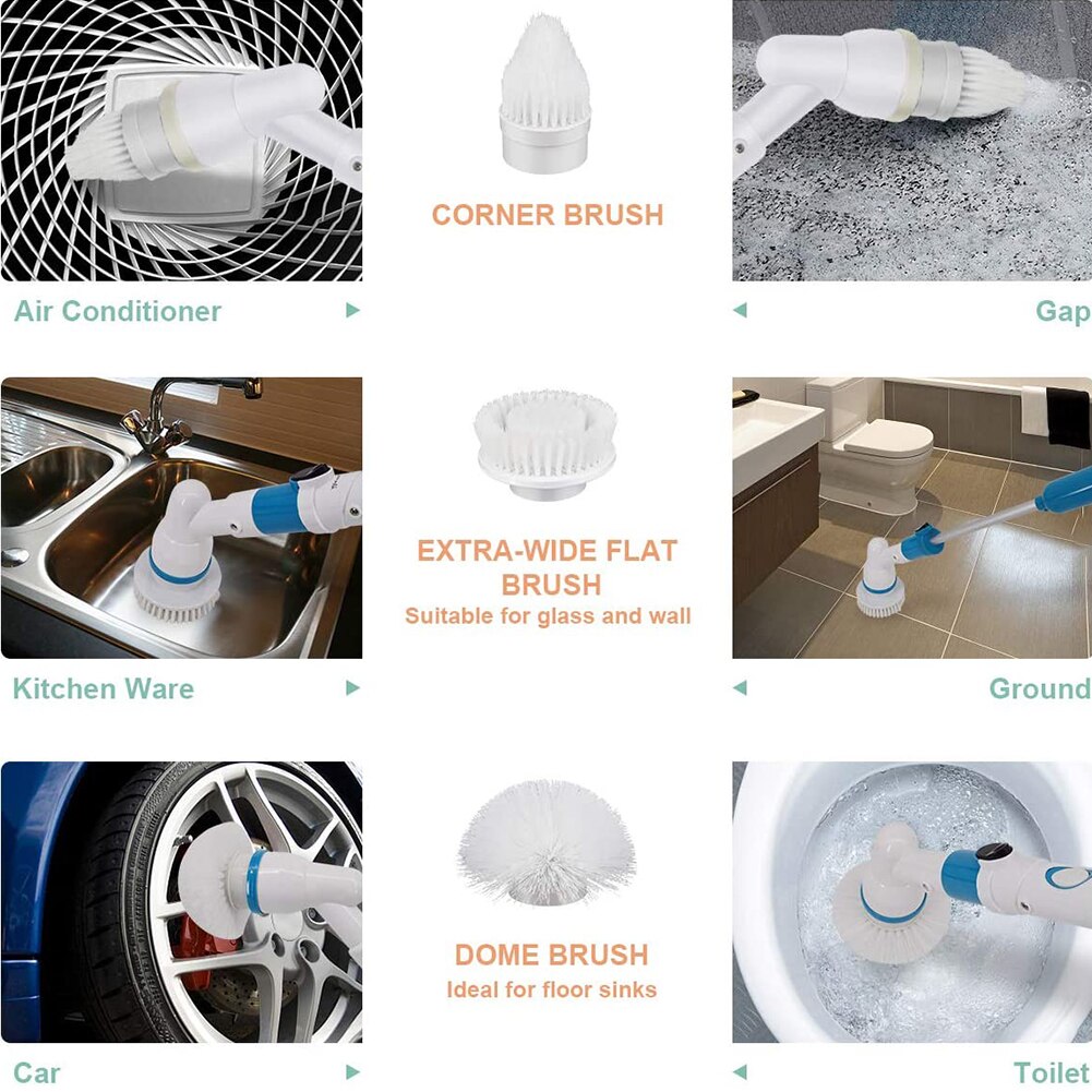 Turbo scrub elektrische reinigingsborstel, verstelbare waterdichte reiniger, draadloos opladen, badkamer, badkuip, keuken, schoonmaakgereedschapset