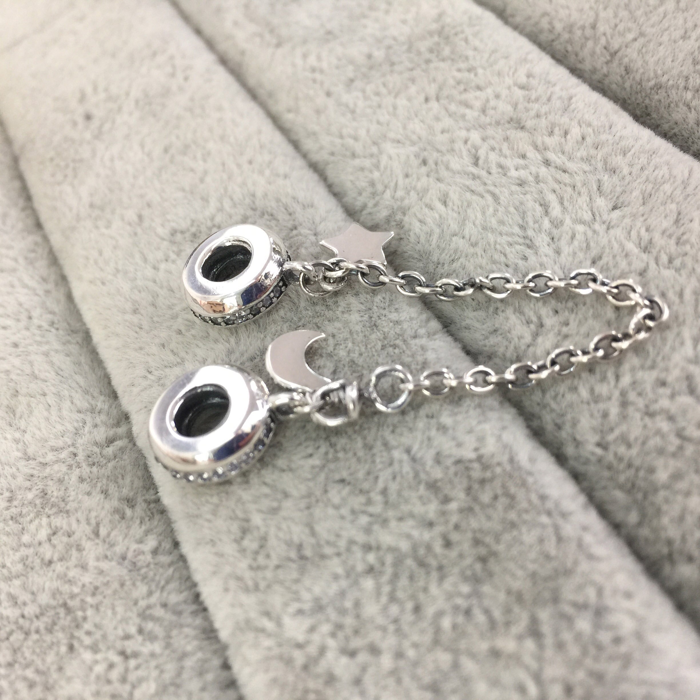 100% 925 Sterling Silver Classic Moon and Stars Ladies Charm Bracelet DIY Accessories Safety Chain: 5029