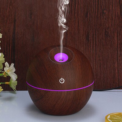 Mini Luchtbevochtiger Usb Ultrasone Geurverspreider Houtnerf 7 Led Licht Elektrische Essentiële Olie Diffuser Voor Thuis Aromatherapie