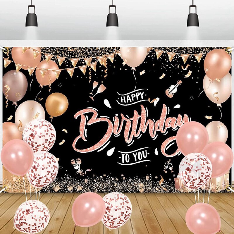 Birthday Banner for Girls Women, Party Birthday Decoration Set for Anniversary Decoration with Ribbon, Rose Gold