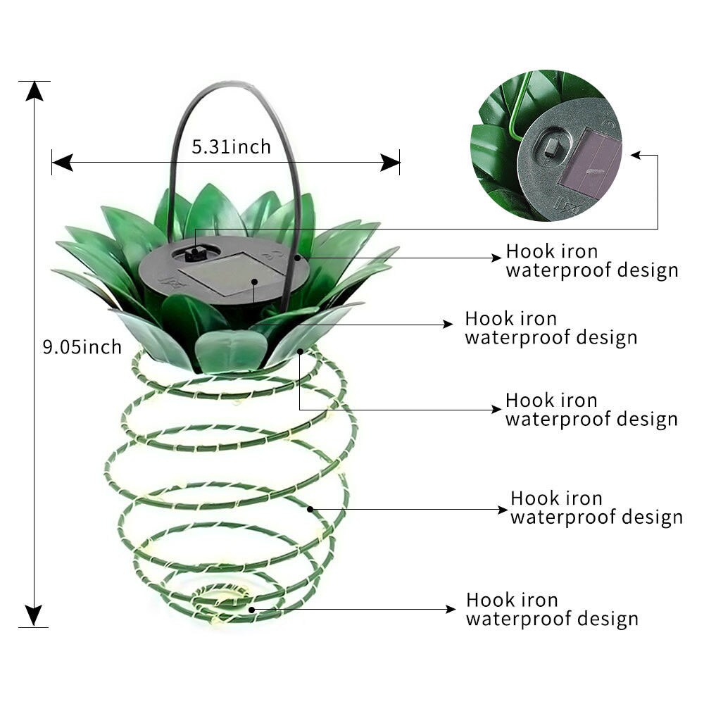 Solar pineapple light iron lantern led copper wire string lights outdoor waterproof garden decoration hanging lights