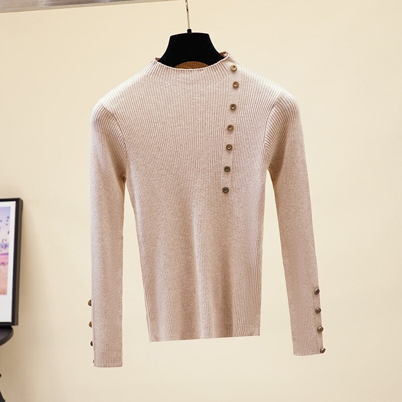 Hlbcbg casual höghalsad grundläggande höst vintertröja dam solid stickad tröja med långa ärmar långärmad mjuk tröja för kvinnor