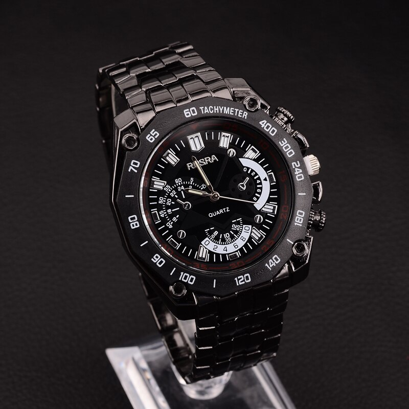 Sort ur herre masculino relojes pænt mandearmbåndsur angive tid kvarts skive rustfrit stål bånd erkek saat