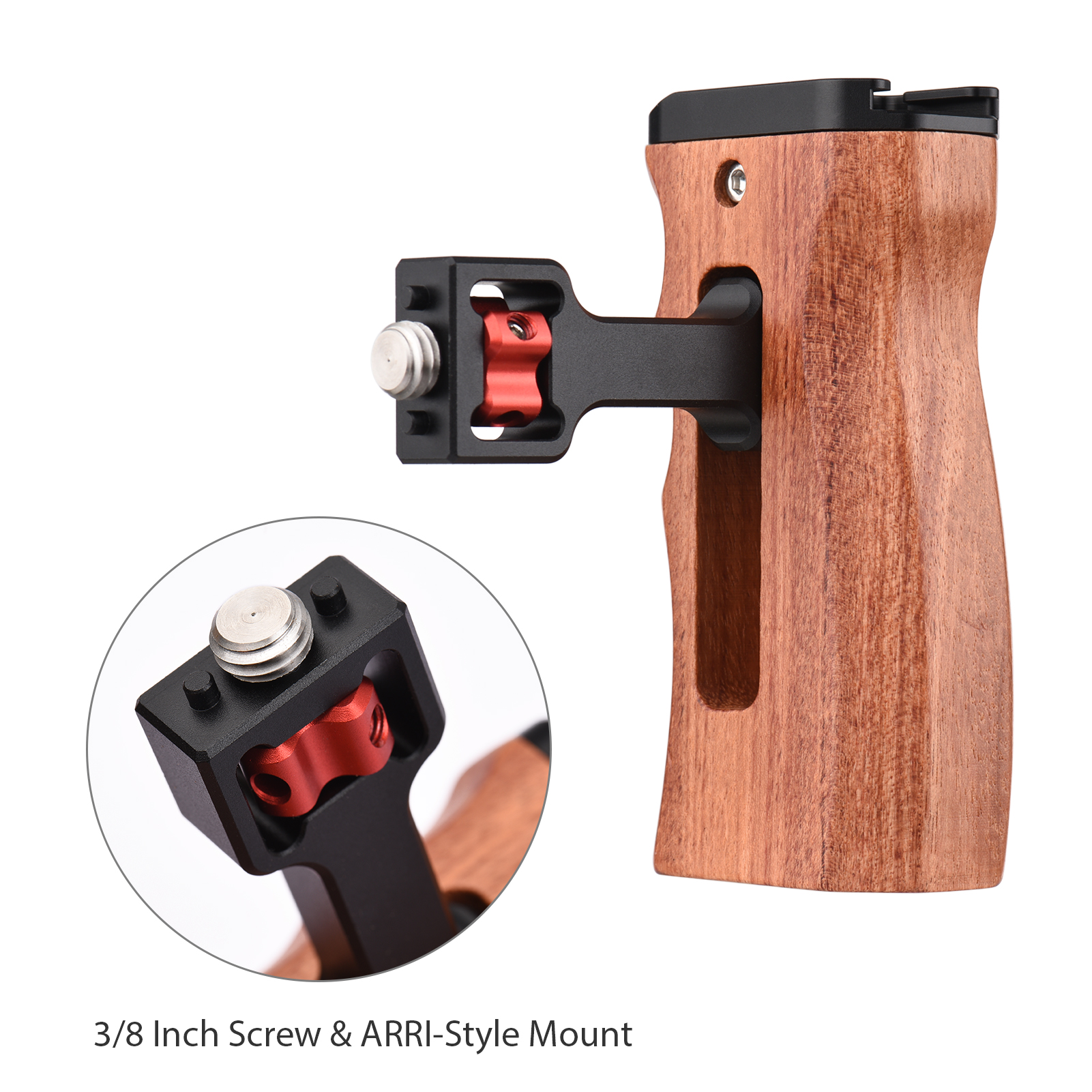 Adjustable Wooden Camera Cage Handle Left/Right Side Hand Grip 1/4 Inch Screw ARRI-Style Mount with Cold Shoe Mount Mini Wrench