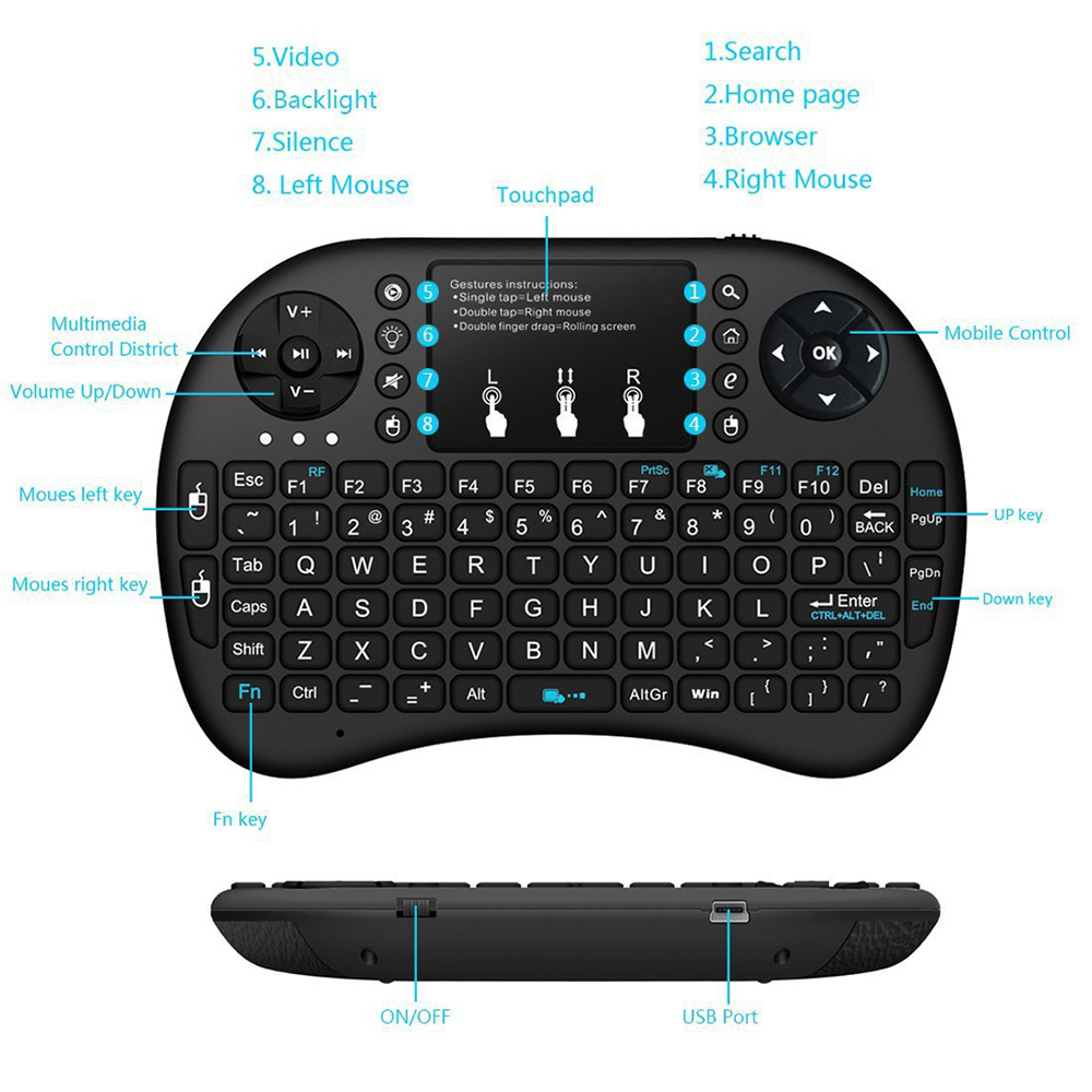 Tragbare i8 Tastatur 7 Farbe Hintergrundbeleuchtung 2,4 GHz Mini Wireless Air Mouse Russische Englisch Gebaut-in Lithium-Batterie Chargable tastatur