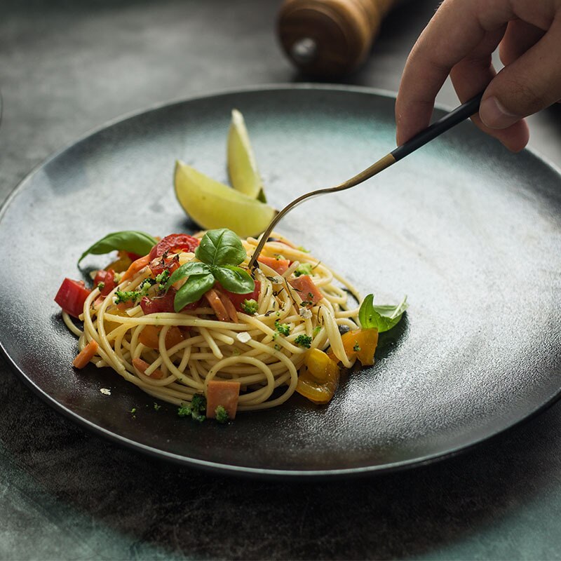 Ceramic home black frosted western food plate steak plate restaurant plate cutting plate tableware plate plates set