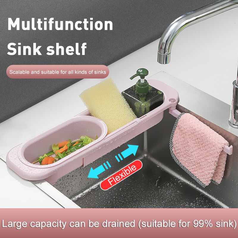 Telescopische Gootsteen Plank Keuken Zeep Spons Gootsteen Rek Wastafels Houder Organizer Sink Opslag Mand Keuken Gadgets
