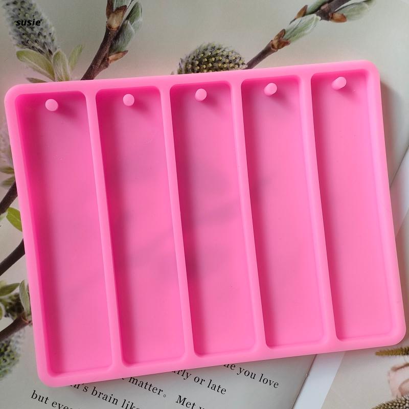 X7YA Bookmark Resin Molds with Hole Handmade Rectangle Pink Resin Molds 5 in 1