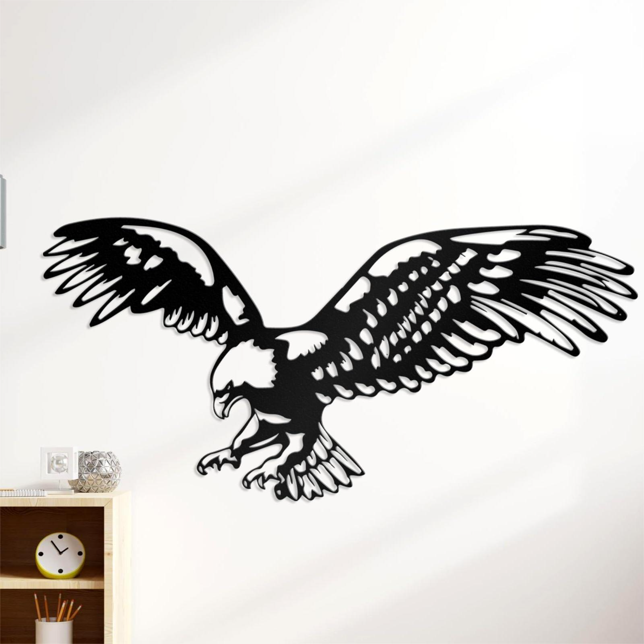Kaljupäämerikotka-metalliseinätaide ulkokäyttöön, mustaa metallia lintuaiheinen pihakoristeet, askarteluun, ikkunakoristeet, kodinsisustus, taide