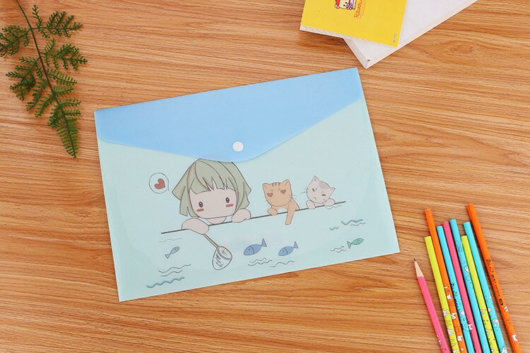 Cute Cartoon Cat Plastic Folders A4 Office File Organizer Document Hold Bags Folders Filing Paper Bag Office School Supplies